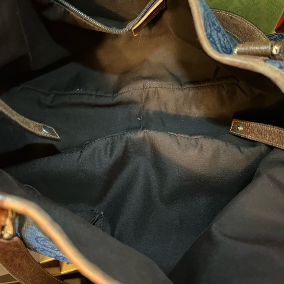 GUCCI Abbey Denim Leather Tote Bag with leather trim - Picture 4 of 10